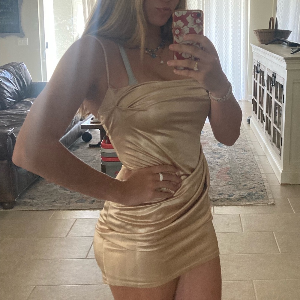 Gold body con dress